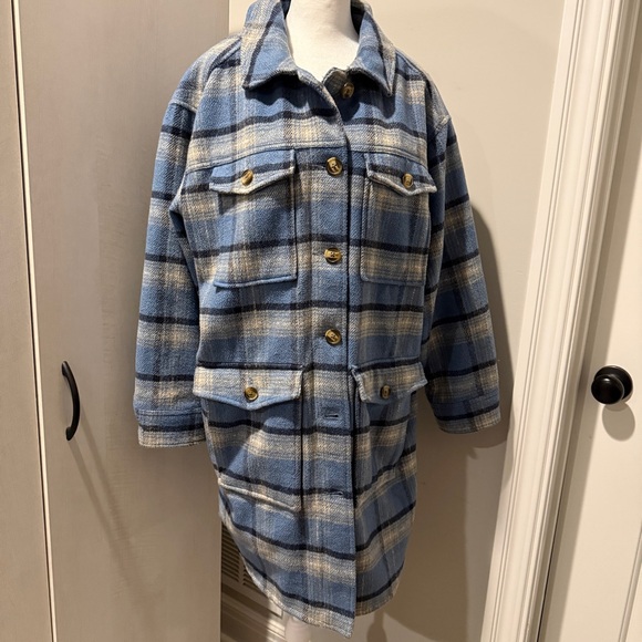 American Eagle Outfitters Blue Plaid Women's Jacket - Picture 3 of 11